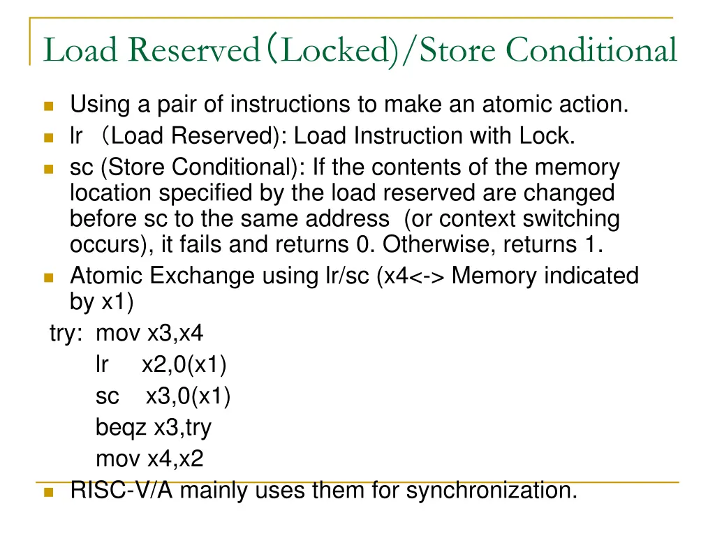 load reserved locked store conditional