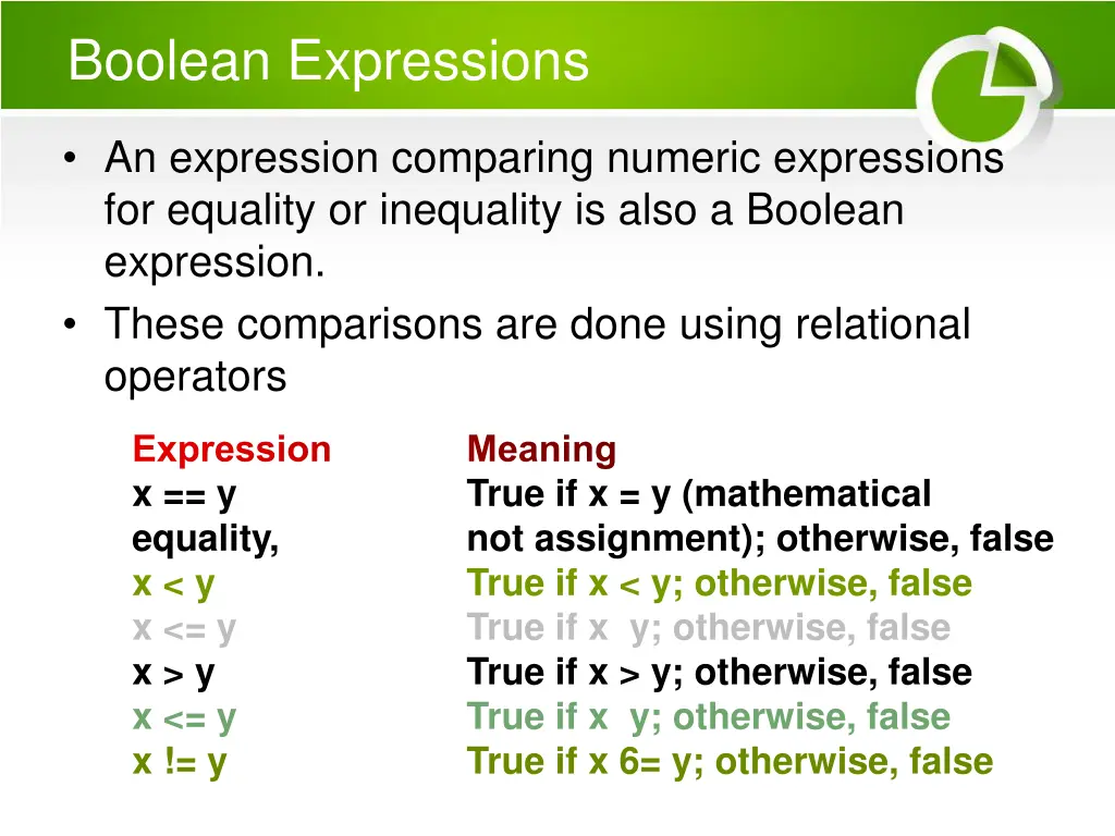 boolean expressions