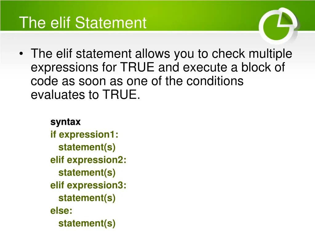 the elif statement