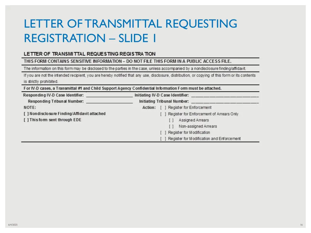 letter of transmittal requesting registration