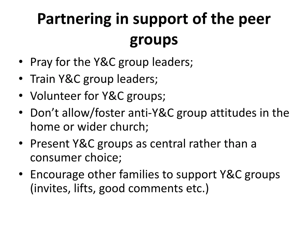partnering in support of the peer groups pray