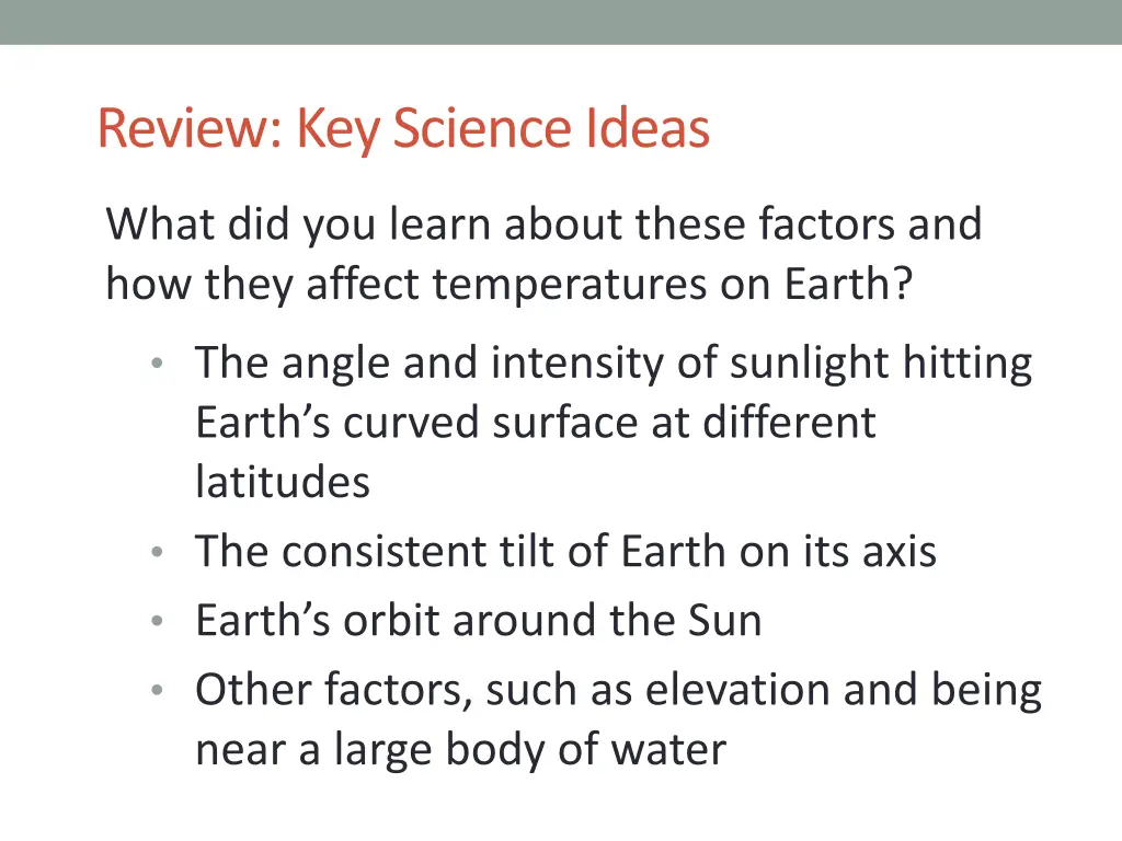 review key science ideas