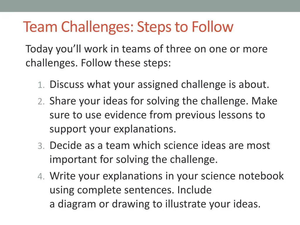 team challenges steps to follow