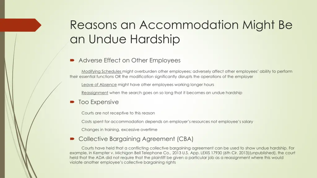 reasons an accommodation might be an undue