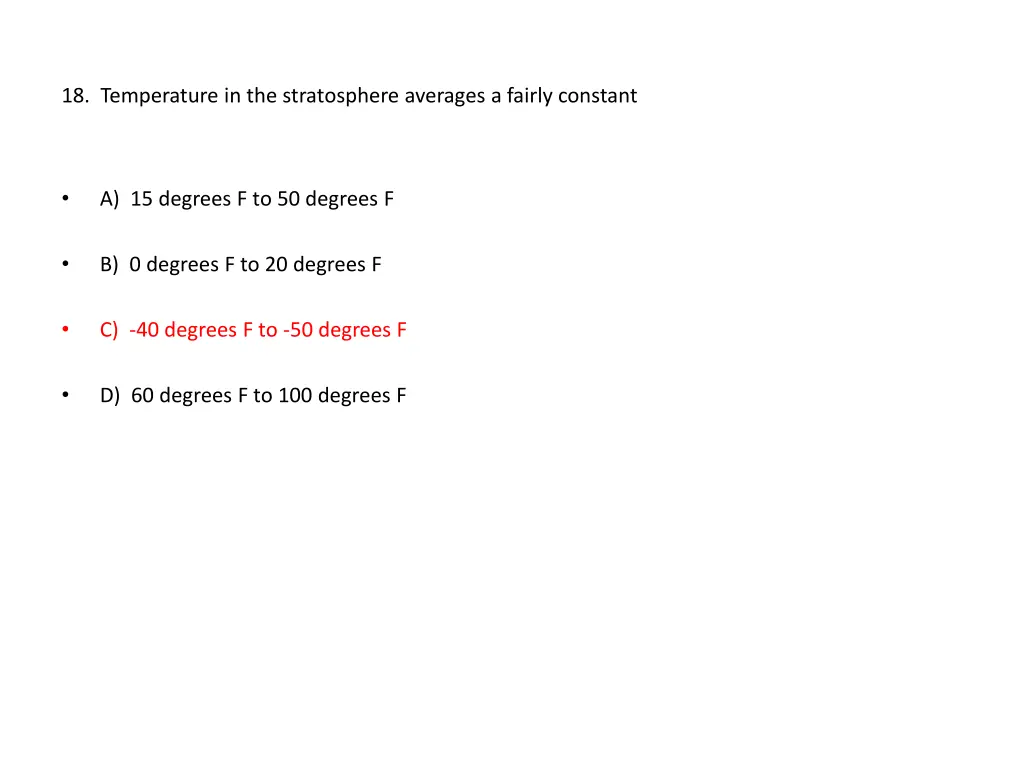 18 temperature in the stratosphere averages
