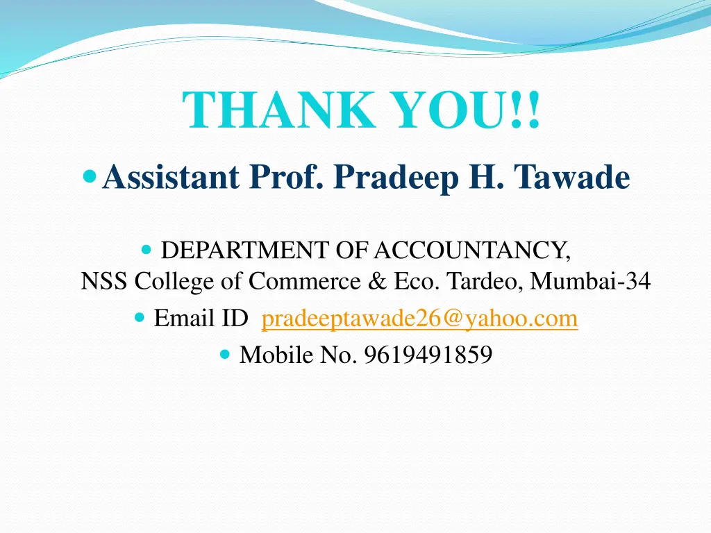 thank you assistant prof pradeep h tawade