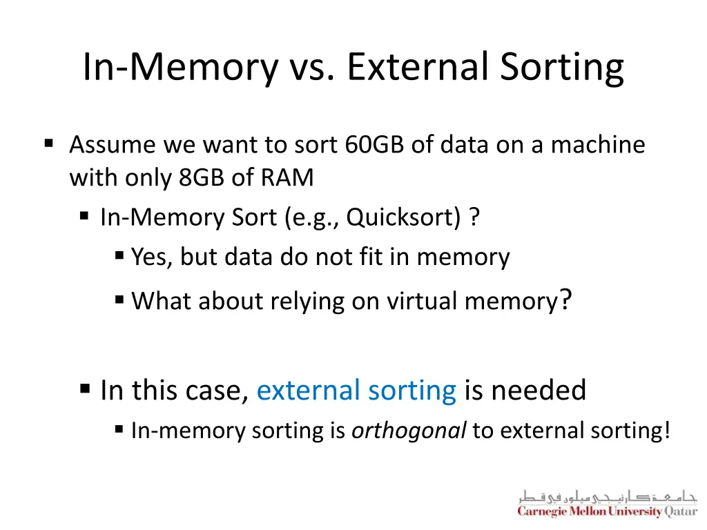 in memory vs external sorting