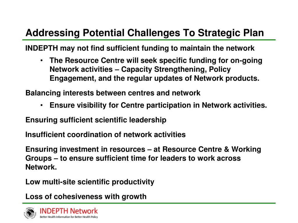 addressing potential challenges to strategic plan