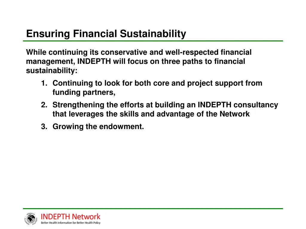 ensuring financial sustainability