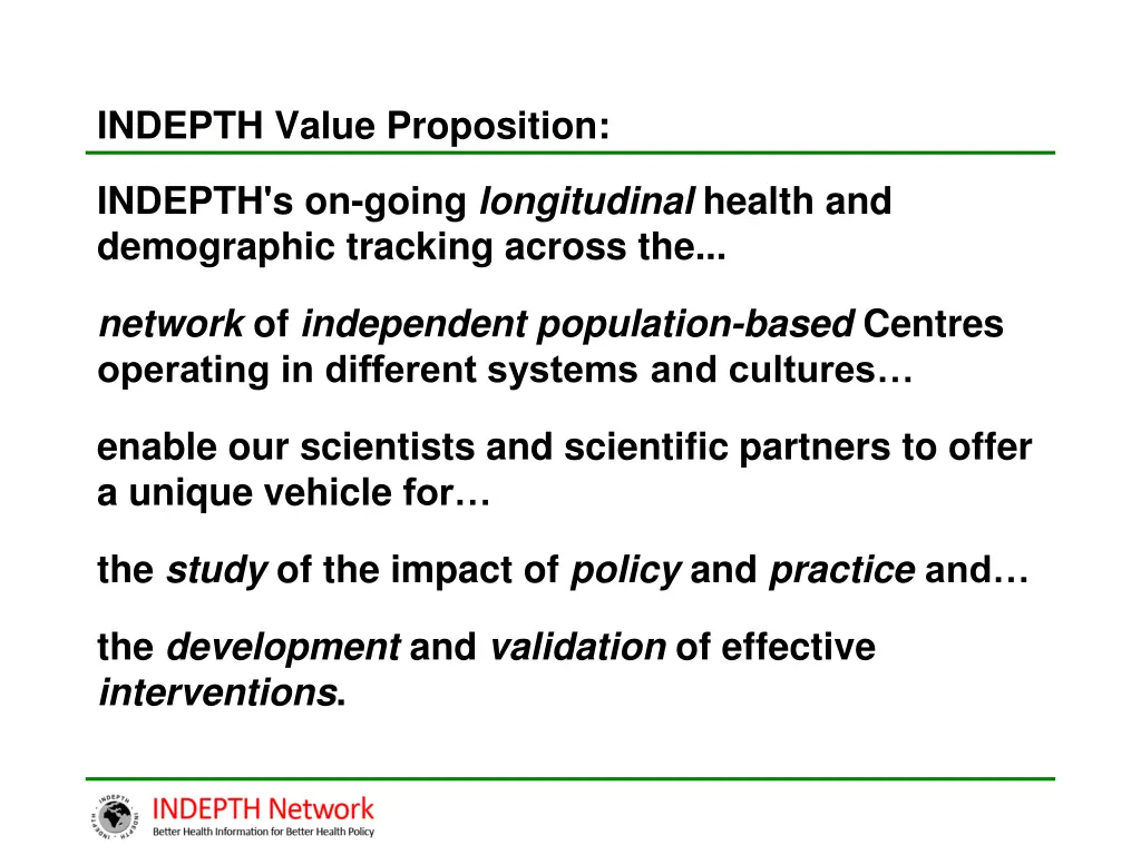 indepth value proposition