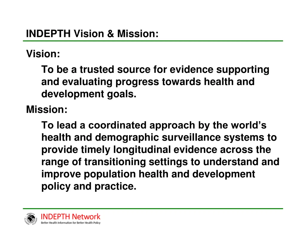 indepth vision mission