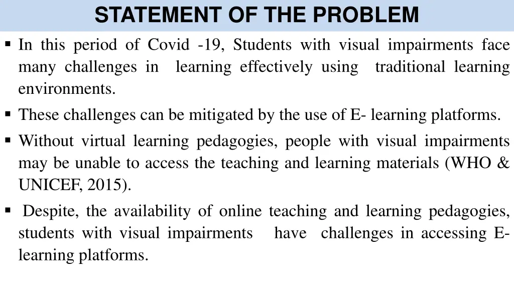 statement of the problem in this period of covid