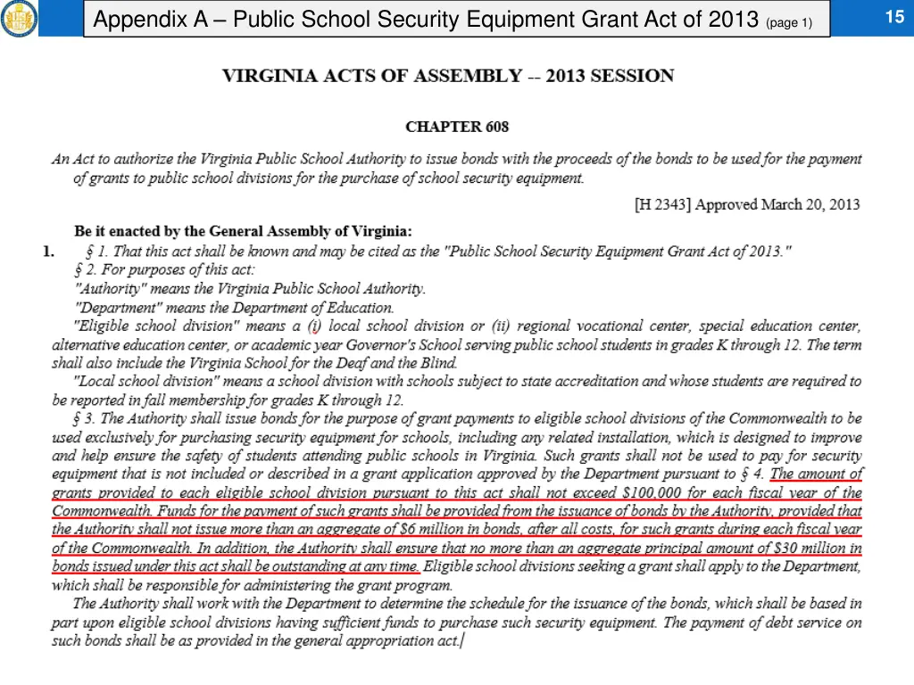 appendix a public school security equipment grant