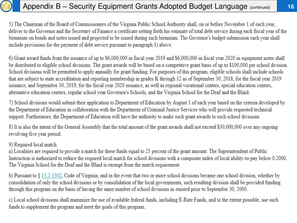 appendix b security equipment grants adopted