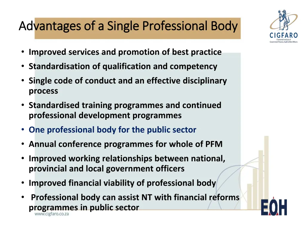 advantages of a single professional body