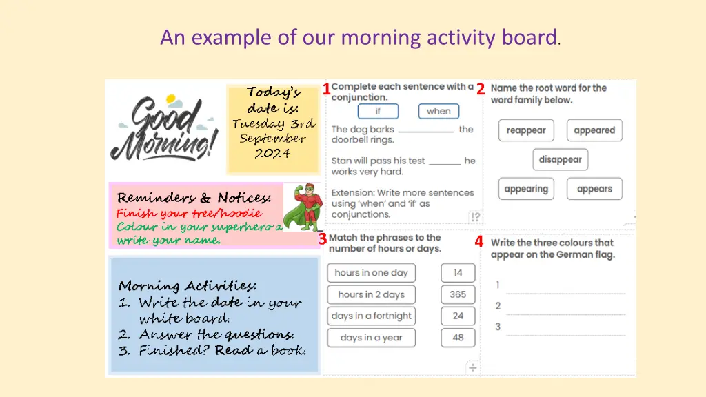 an example of our morning activity board