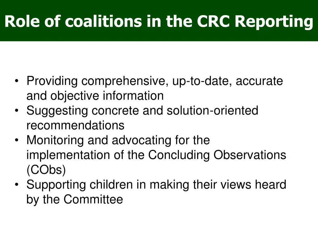 role of coalitions in the crc reporting