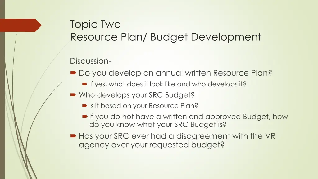 topic two resource plan budget development