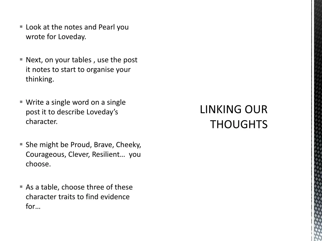 look at the notes and pearl you wrote for loveday