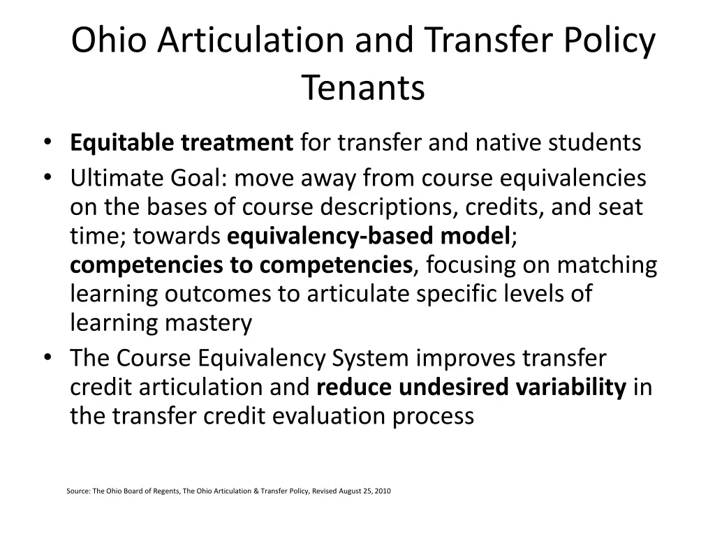 ohio articulation and transfer policy tenants