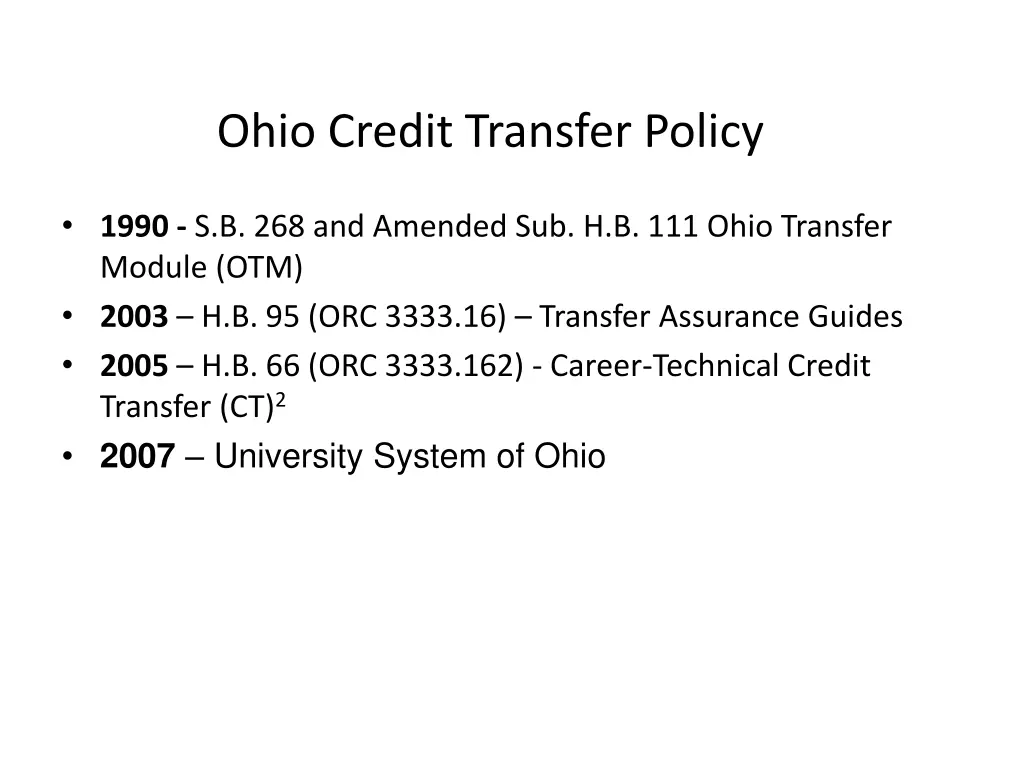ohio credit transfer policy