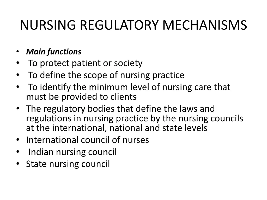 nursing regulatory mechanisms