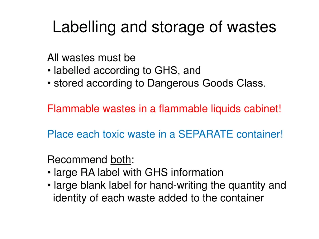 labelling and storage of wastes