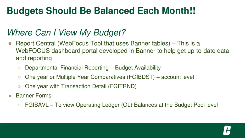 budgets should be balanced each month