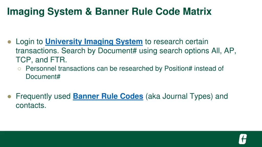 imaging system banner rule code matrix