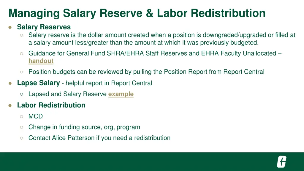 managing salary reserve labor redistribution