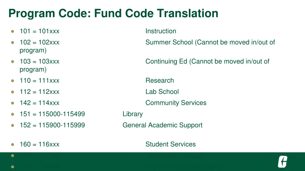 program code fund code translation