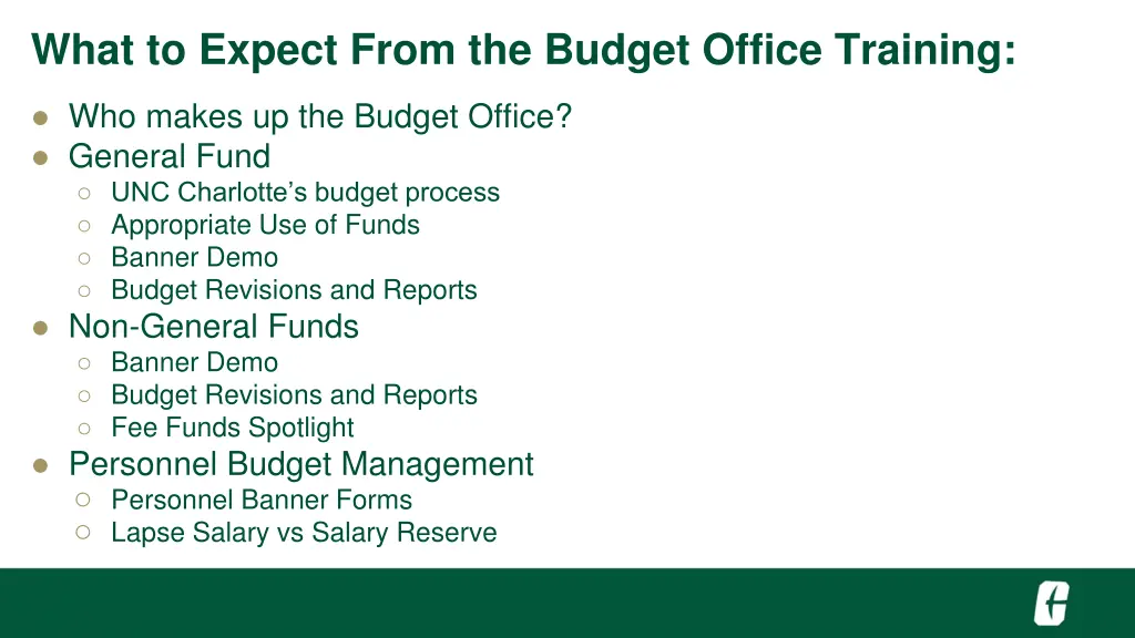 what to expect from the budget office training