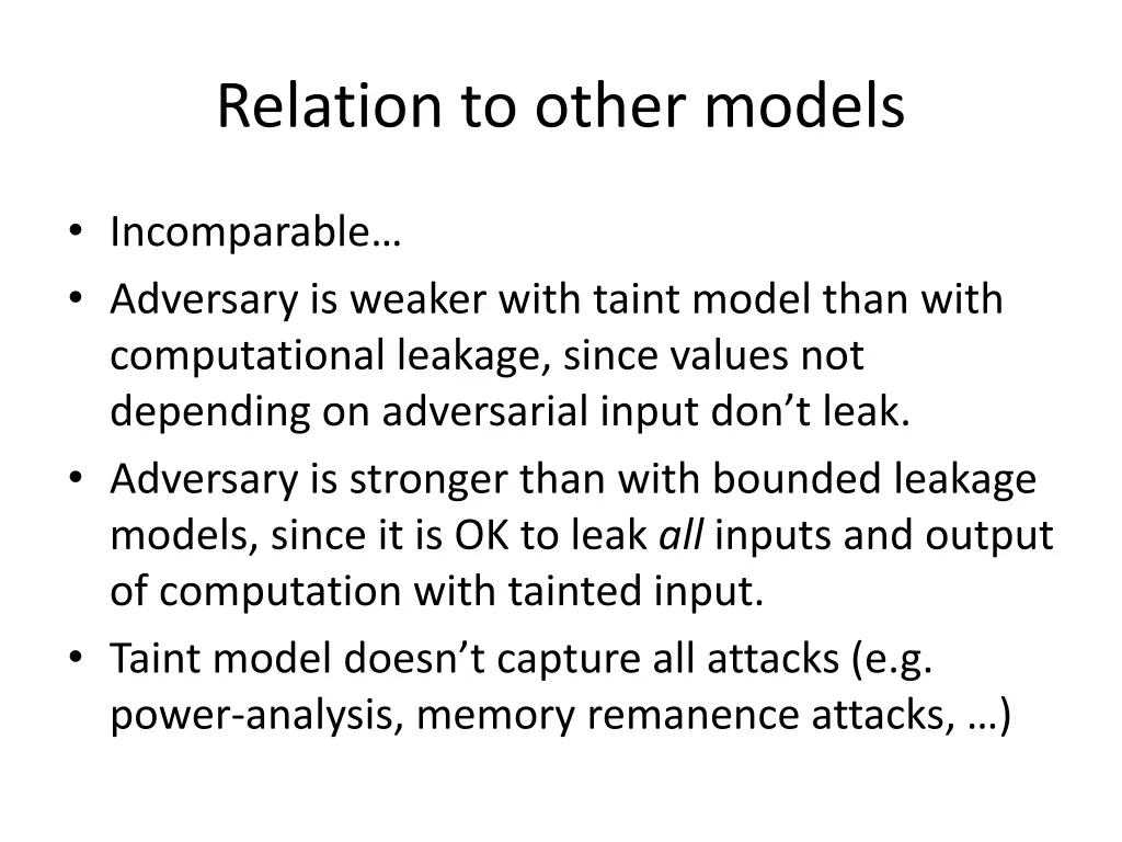 relation to other models