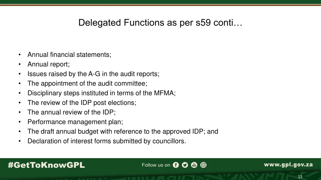 delegated functions as per s59 conti 1