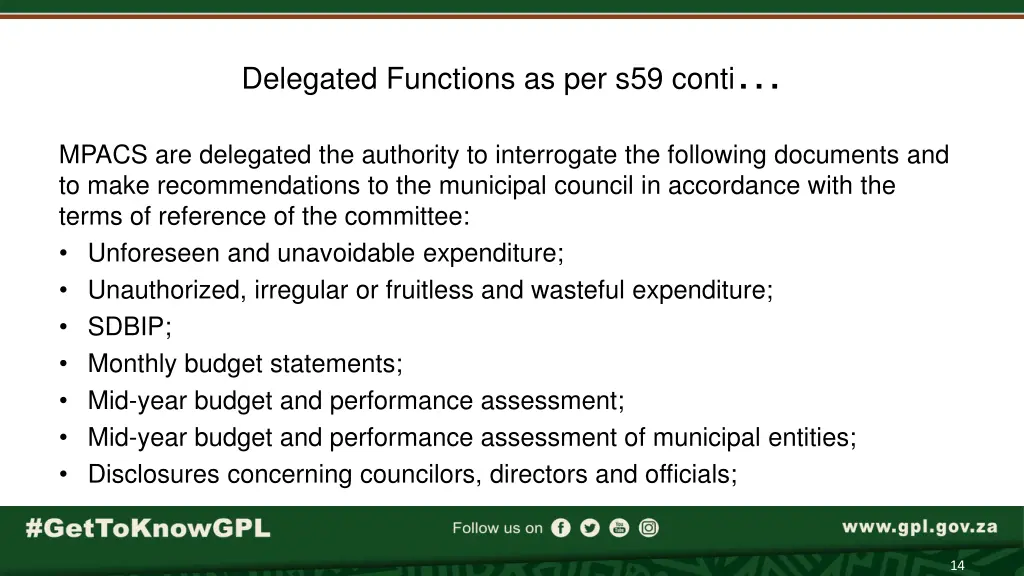 delegated functions as per s59 conti