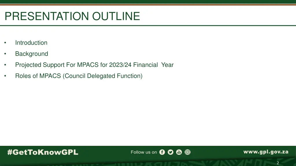 presentation outline