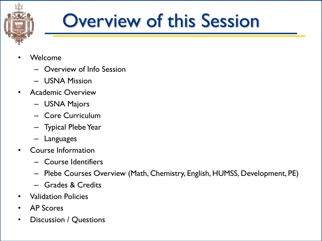 overview of this session