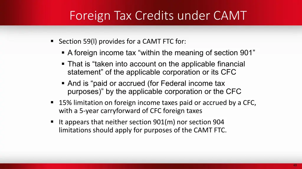 foreign tax credits under camt
