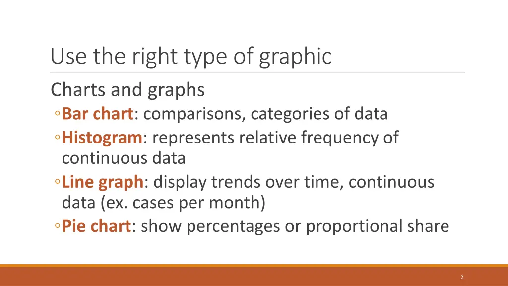 use the right type of graphic charts and graphs