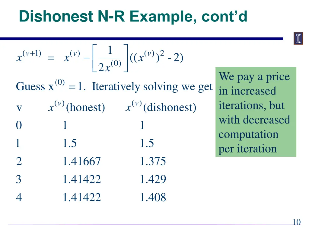 dishonest n r example cont d