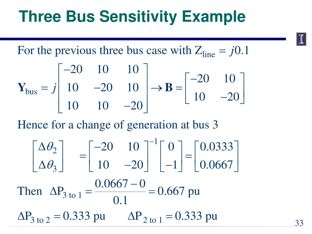 three bus sensitivity example