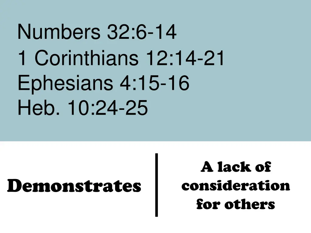 numbers 32 6 14 1 corinthians 12 14 21 ephesians