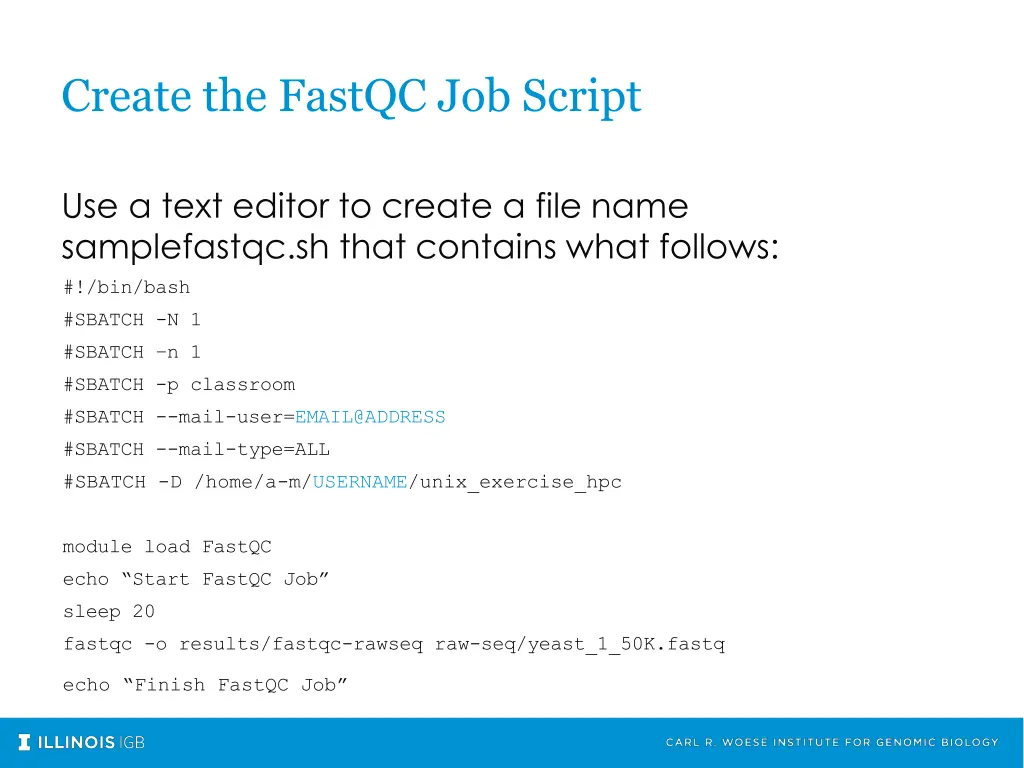create the fastqc job script