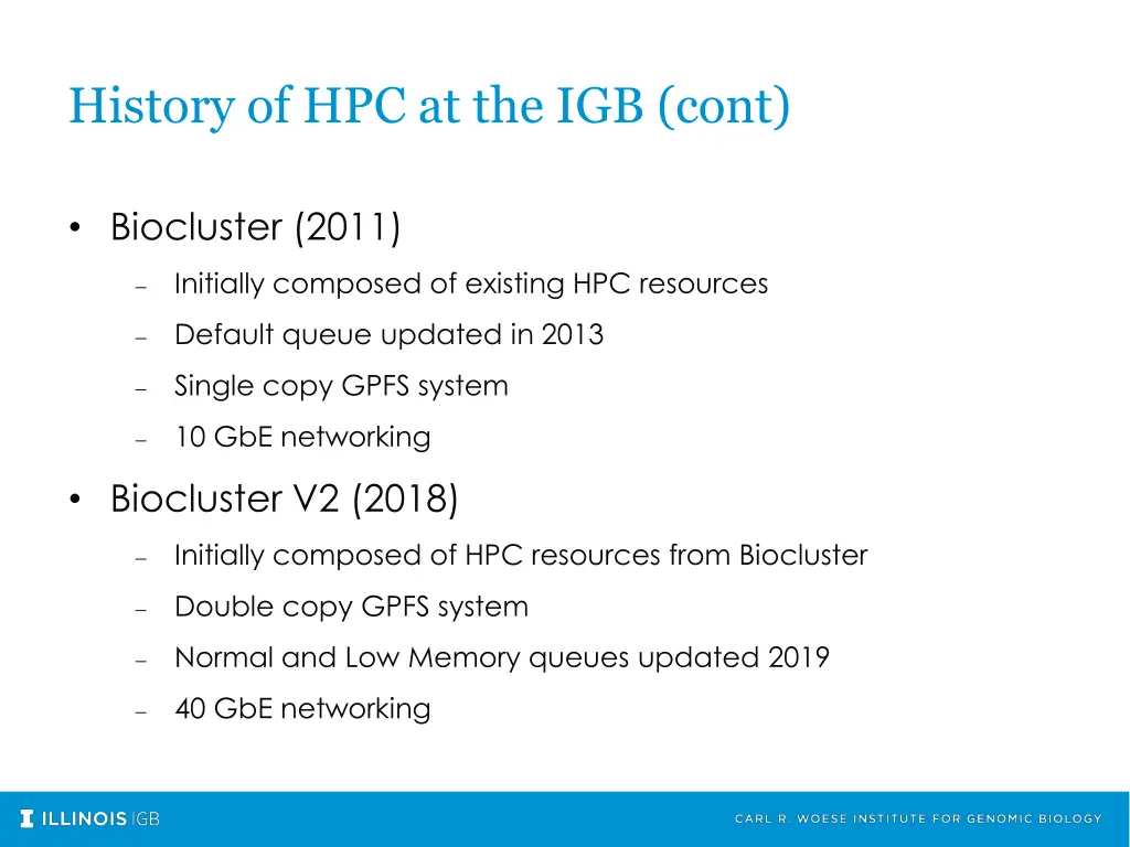 history of hpc at the igb cont