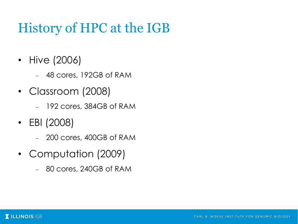 history of hpc at the igb