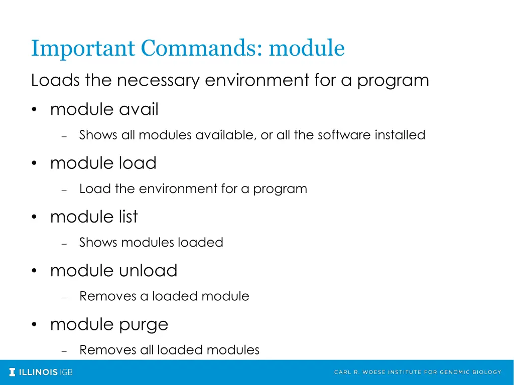important commands module loads the necessary
