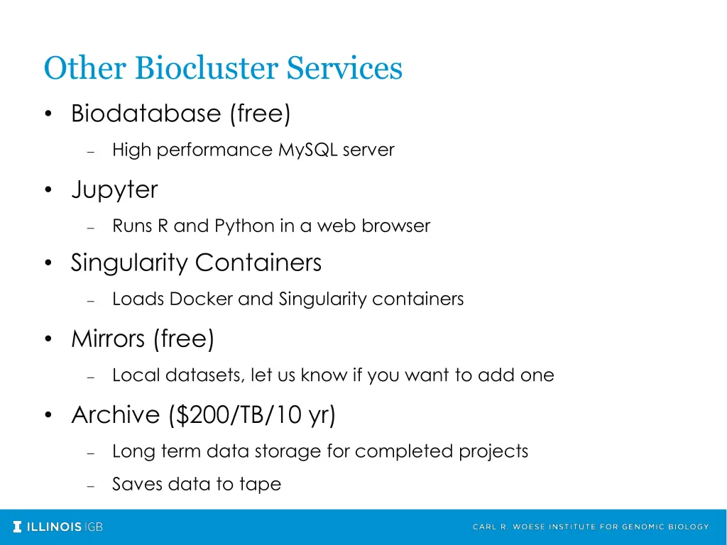 other biocluster services biodatabase free