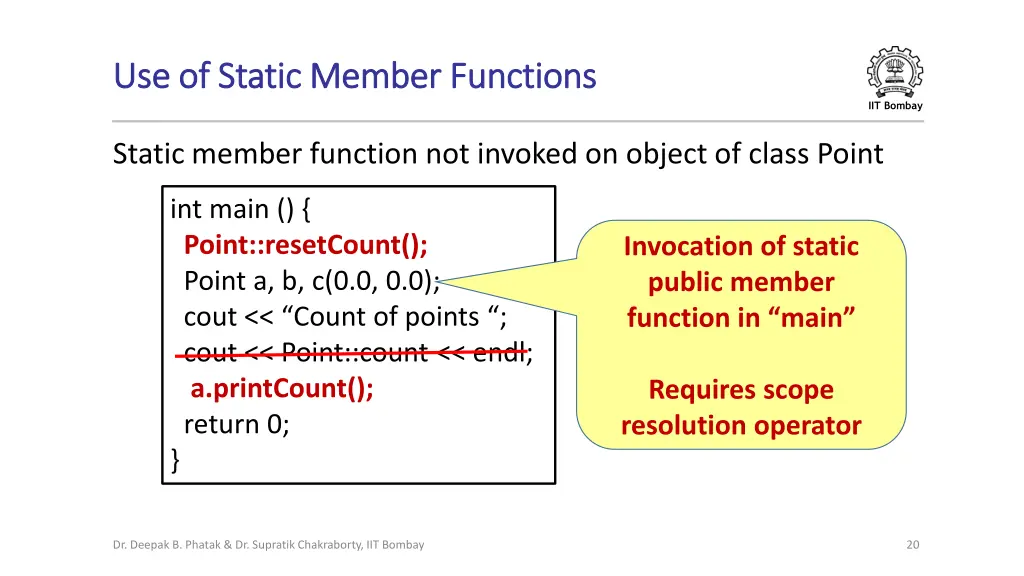 use of static member functions use of static