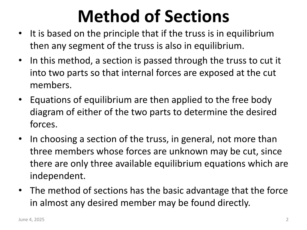 method of sections it is based on the principle