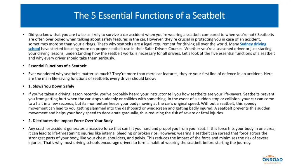 the 5 essential functions of a seatbelt 1